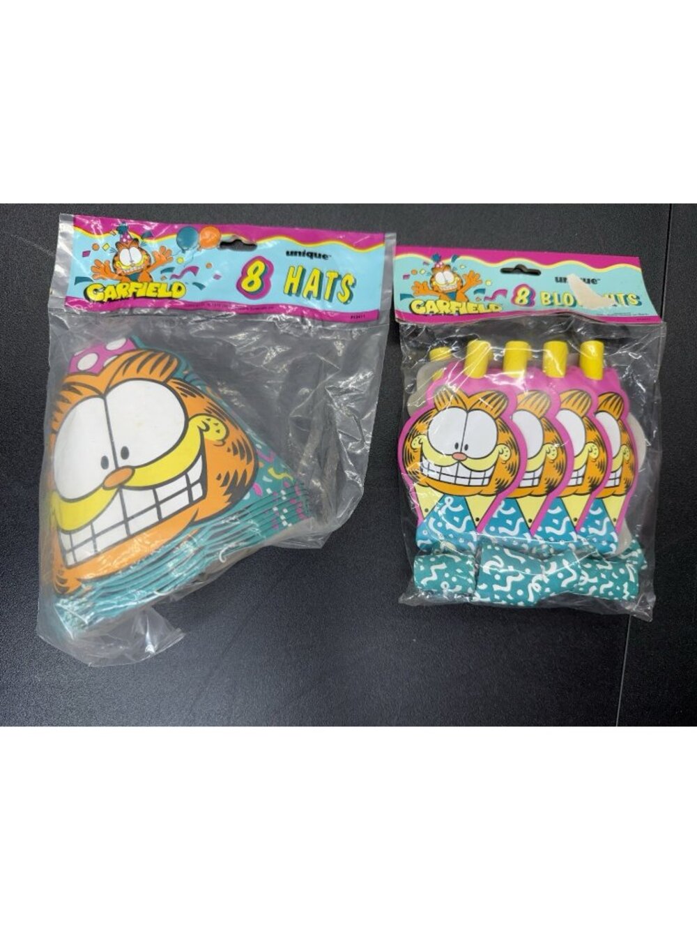 Lot Of Vintage Unique Garfield Party Supplies 8 Party Blowout And 8 Party Hats